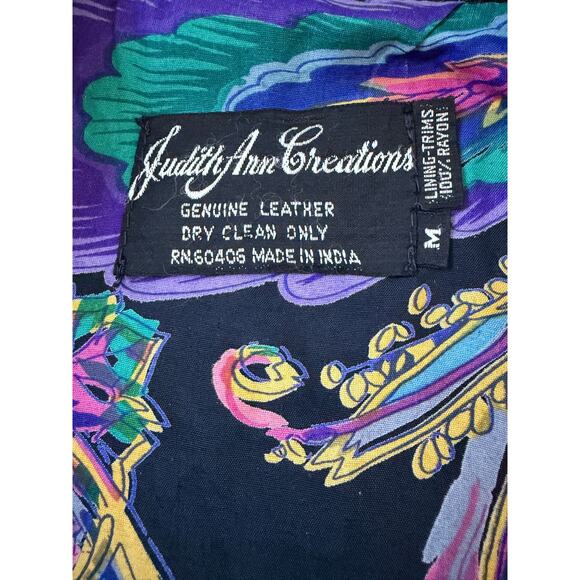 VTG 80s Judith Anne Creations Leather Bat Sleeve Floral Sequin Bomber Jacket - Picture 14 of 14